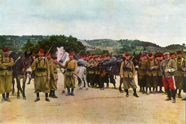 Moroccan riflemen and a French officer during the Battle of the Marne east of Paris
